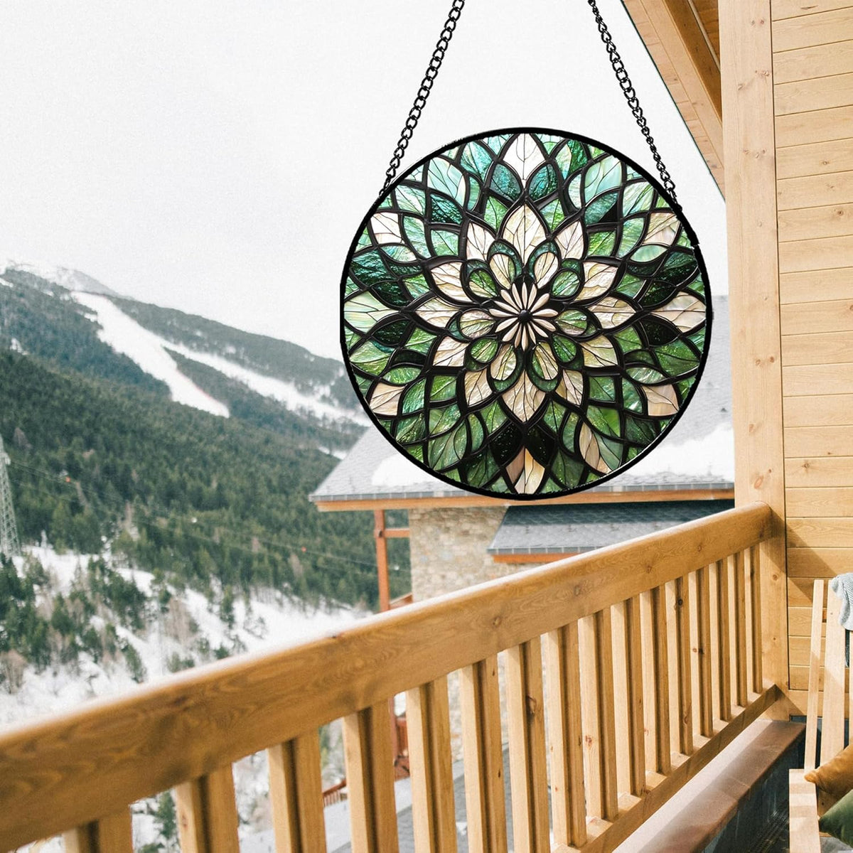 Stained Glass Window Hanging - Abstract Gradient Flowers Suncatcher for Doors Window Home Green Sun