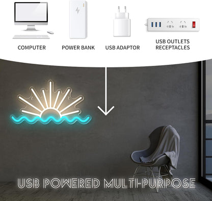 Sunrise Sunset Neon Sign Dimmable Beach Sun Wave Neon Sign for Bedroom Man Cave Living Room Party
