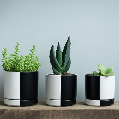 D'vine Dev 4.7 Inch Ceramic Planter Pot with Drainage Hole and Saucer, Indoor Cylinder Round