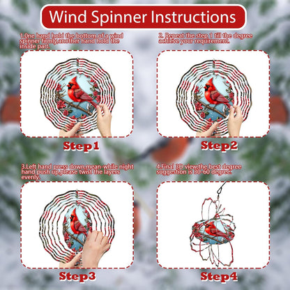 3D Red Cardinal Wind Spinner 10 Inch Stainless Steel Bird Wind Sculpture Kinetic Art Hanging