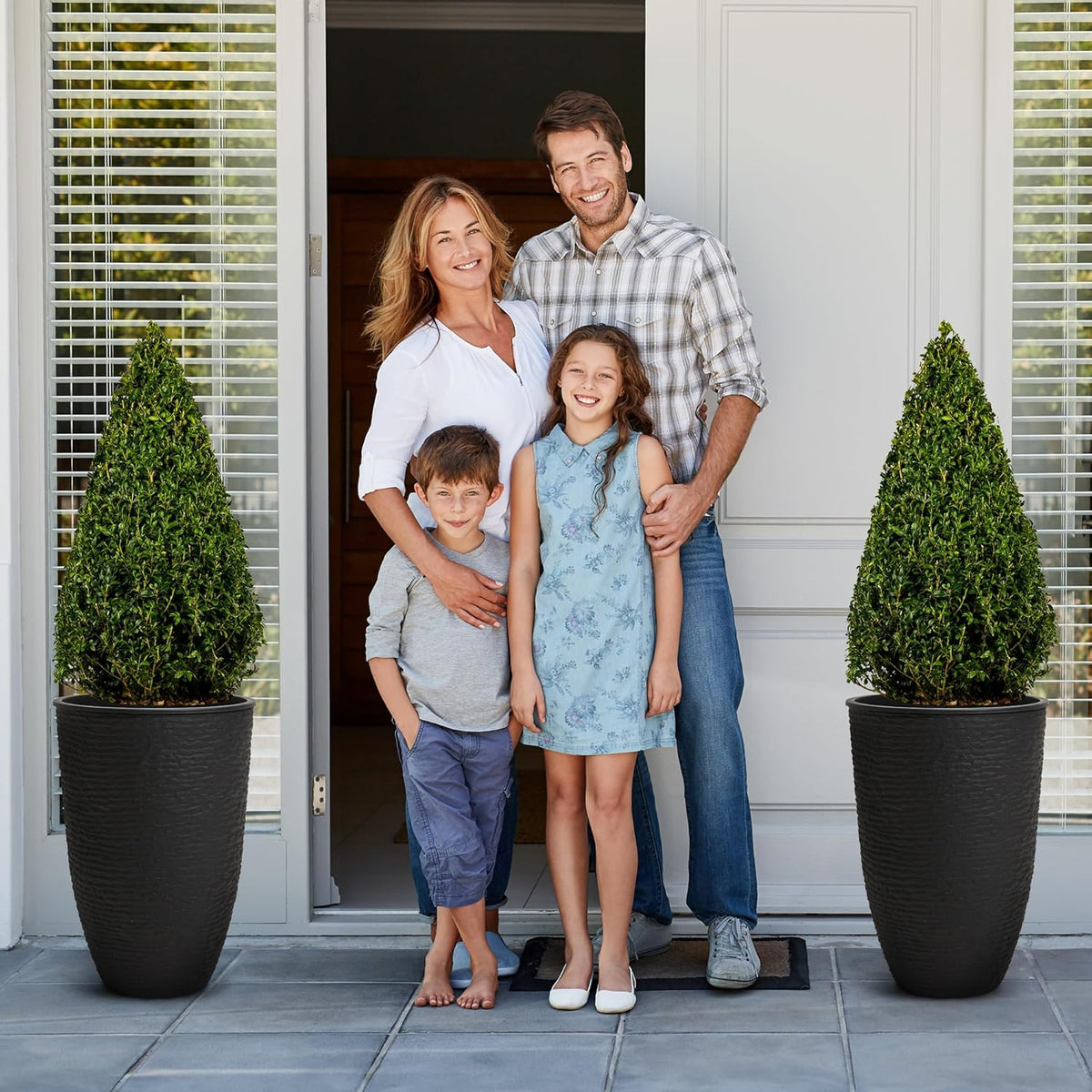 WORTH Garden 2-Pack 21" H. Black Tall Planters with Inside Pots - 14'' Dia Plastic Large Round