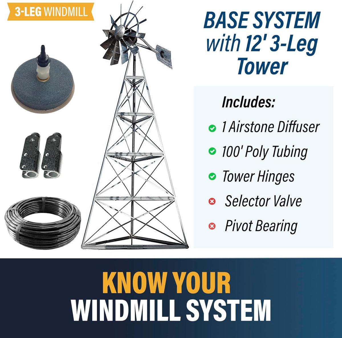 Outdoor Water Solutions AWS0011 12-Foot Windmill Pond Aerator – Galvanized 3-Legged Aeration System