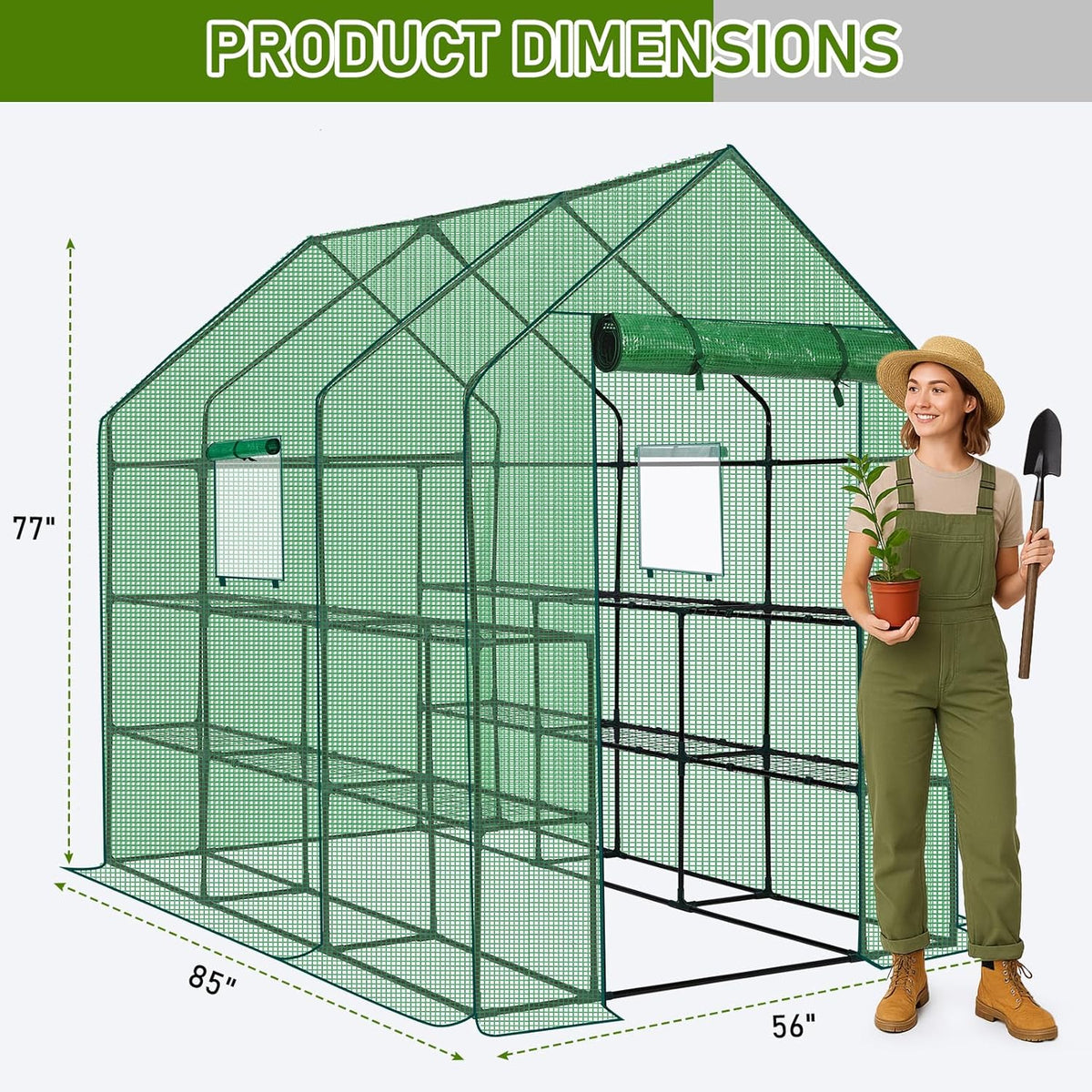 Outvita Walk-in Greenhouse, Outdoor Durable PE Plant Green House for Frost Protection with 3 Tiers