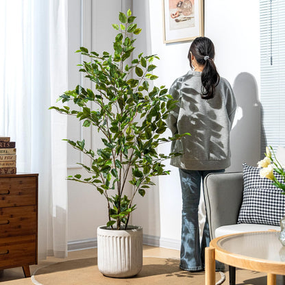Artificial Ficus Tree Indoor 5ft, Large Potted Faux Tree with Realistic Silk Leaves & Trunk for