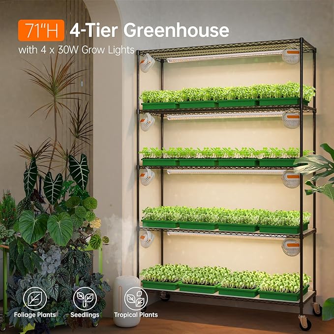 Bstrip Plant Shelf with Grow Light, 5 Tier Large Tall Plant Stand with 3FT T8 120W Grow Light for