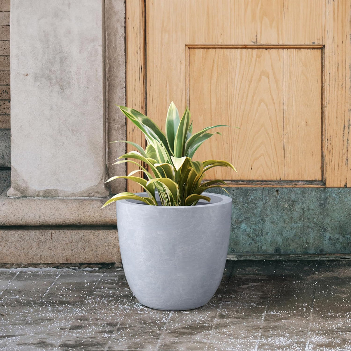 Kante 14 Inch Dia Round Concrete Planter, Indoor Outdoor Large Plant Pot with Drainage Hole and