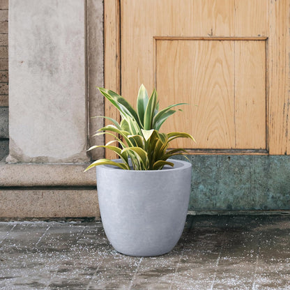 Kante 14 Inch Dia Round Concrete Planter, Indoor Outdoor Large Plant Pot with Drainage Hole and