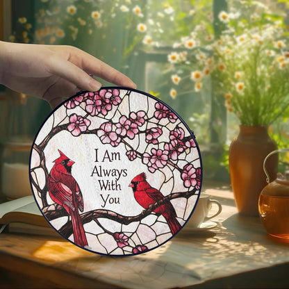 Cardinal Suncatcher Stained Glass Window Hanging Decor, Red Cardinals Memorial Gifts for Loss of