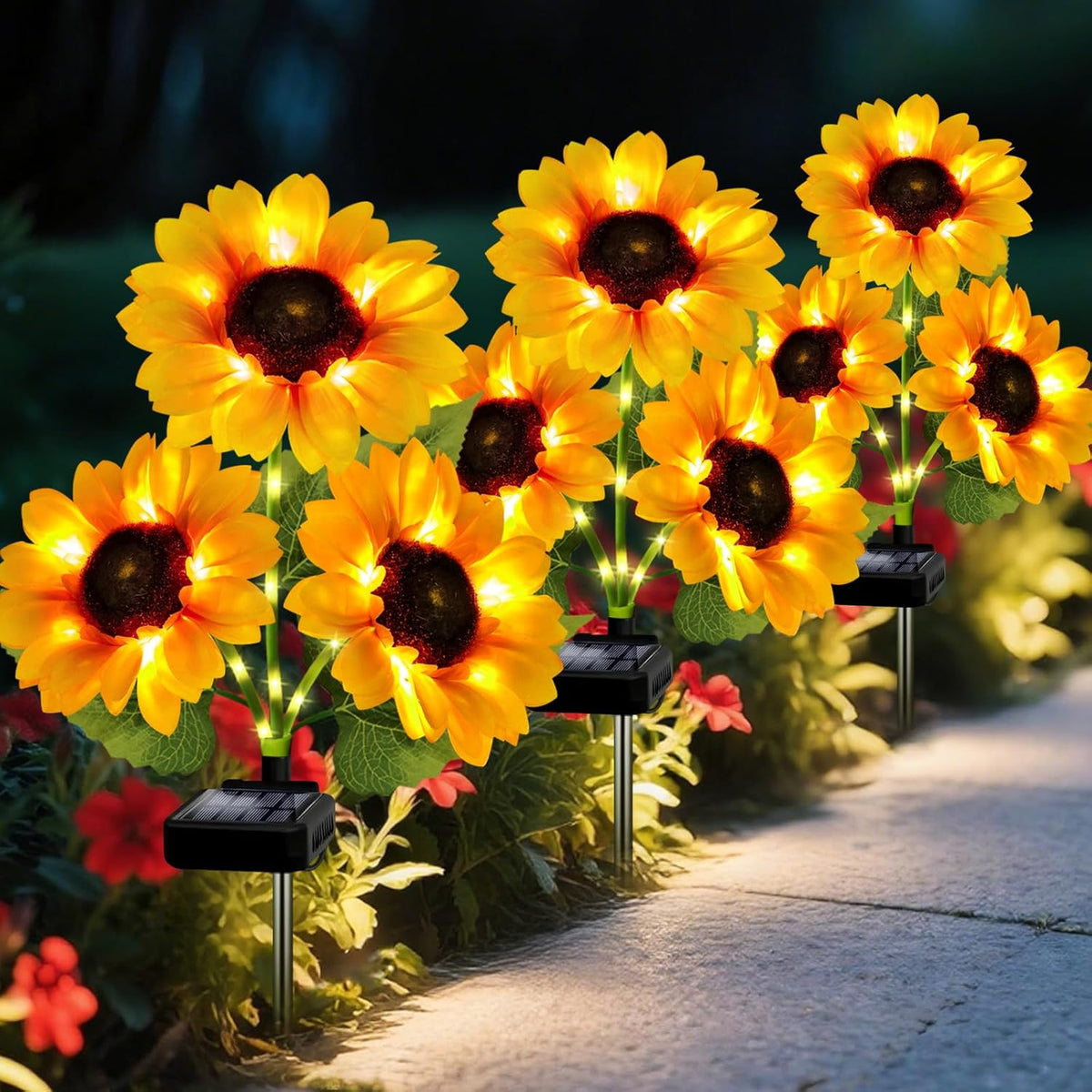Solar Garden Lights Outdoor, 3 Pack Sunflower Lights with 9 Large Sunflower, Waterproof Garden
