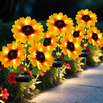 Solar Garden Lights Outdoor, 3 Pack Sunflower Lights with 9 Large Sunflower, Waterproof Garden