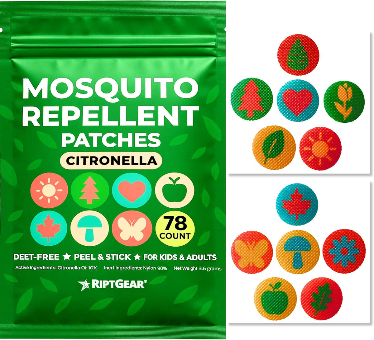 RiptGear Mosquito Patches - 78 Pack of Bug Stickers for Kids and Adults, Natural Citronella Patch