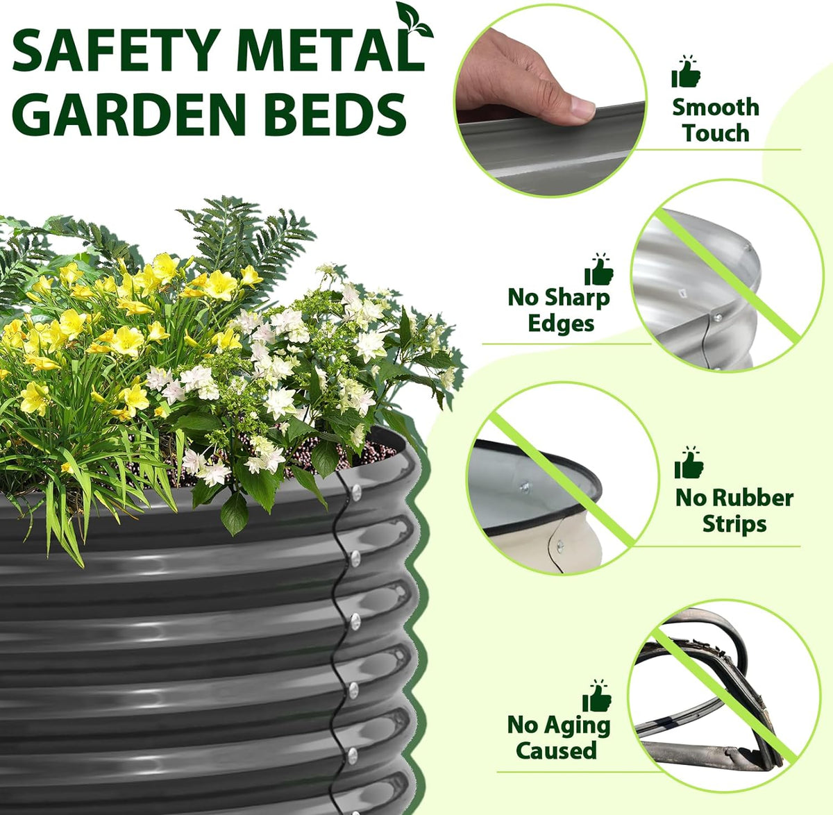 A ANLEOLIFE 8-Pack 4X4X1.5ft & 74x74x18in Deep Root Galvanized Raised Garden Beds Outdoor for