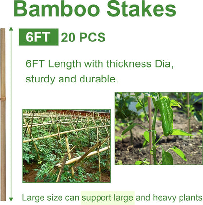 Bamboo Garden Stakes 2FT/3FT/4FT/4.8FT/6FT/7FT/8FT, Plant Stakes for Outdoor Plants, Plant Support