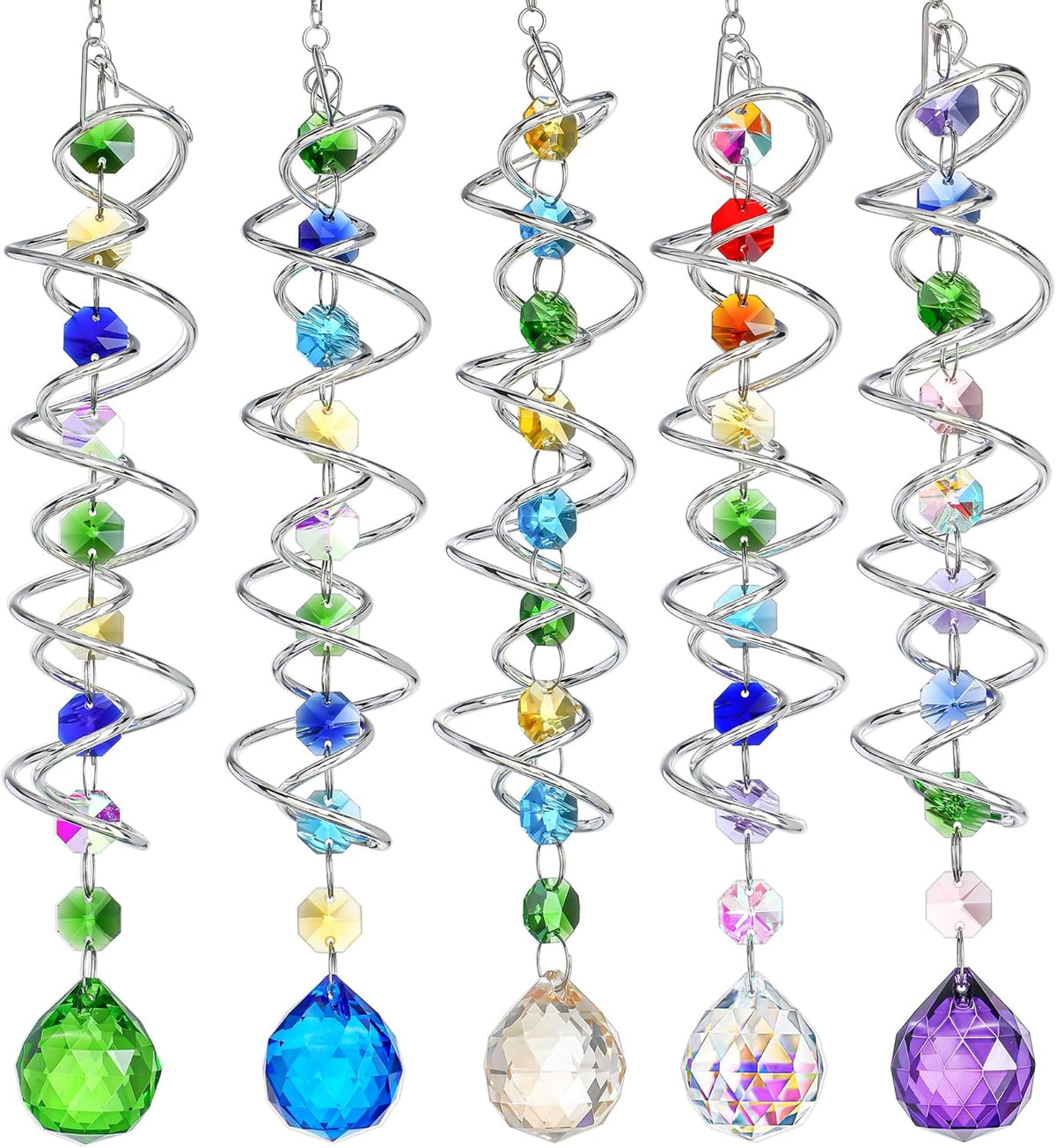 H&D HYALINE & DORA 5 Pack Sun Catchers Crystal Suncatchers for Windows Hanging Gazing Ball Spiral