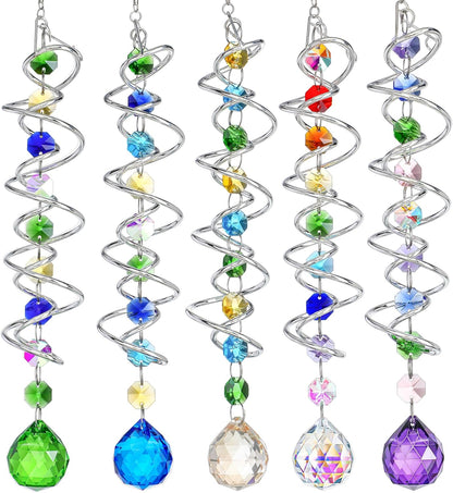 H&D HYALINE & DORA 5 Pack Sun Catchers Crystal Suncatchers for Windows Hanging Gazing Ball Spiral
