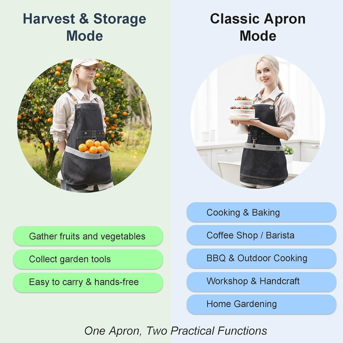 Gardening Apron – Denim Cross Back Garden & Harvest Apron with Adjustable Straps and Large Pockets