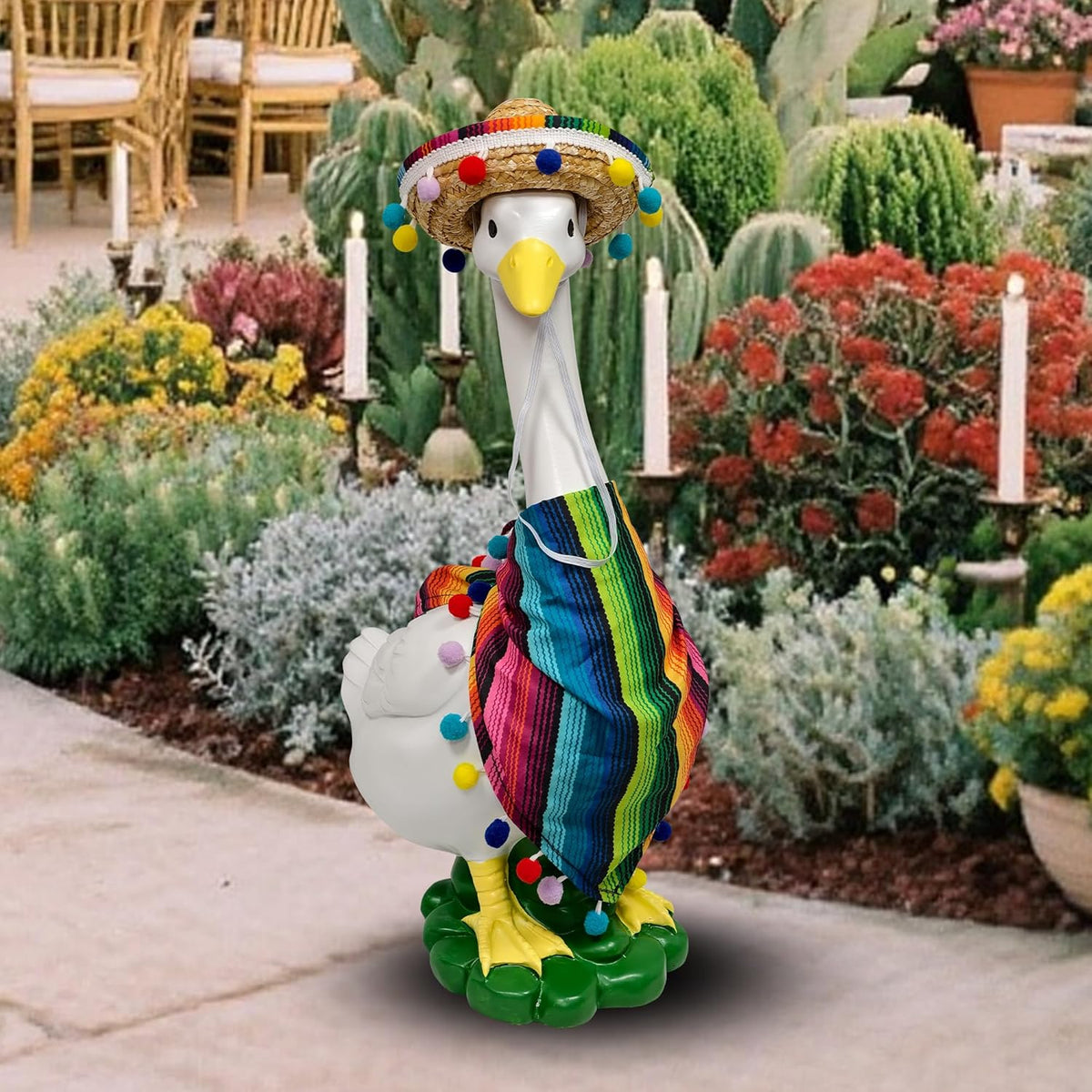 Porch Goose Statues + Porch Goose Outfits, 20" Large Durable Resin Goose Statue Decor with Fun