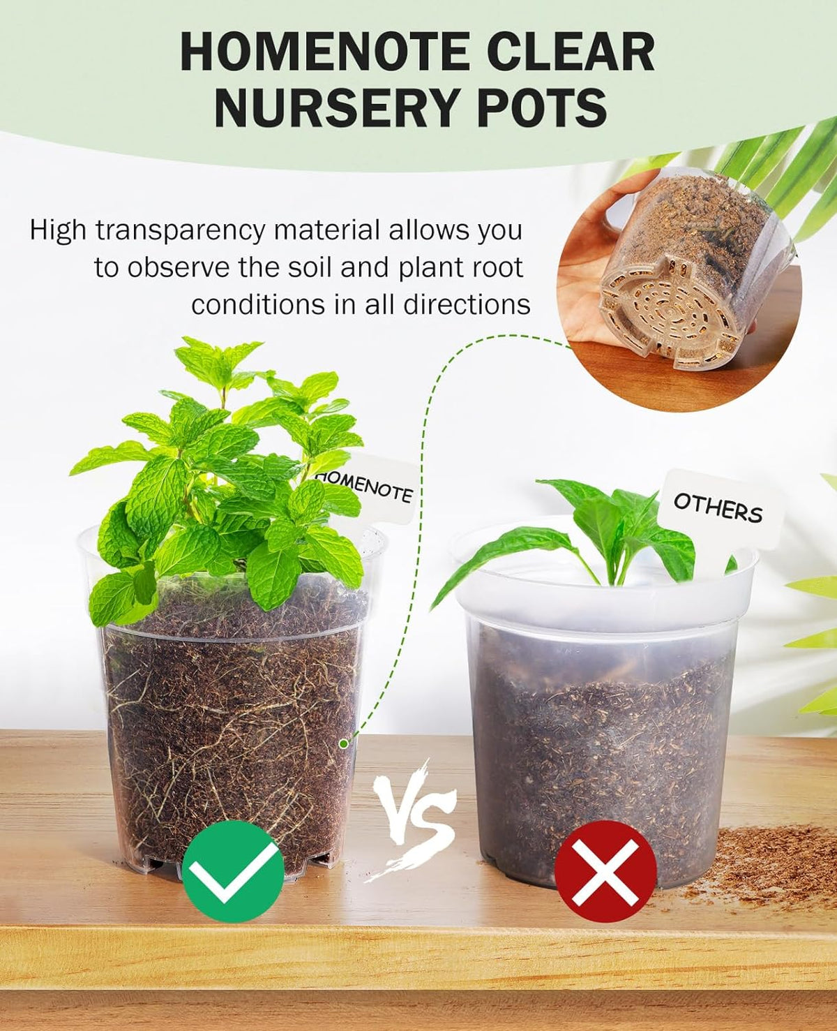 homenote Clear Nursery Pots for Plants,4 Inch Plant Pot for Planting Plastic Seedling with Drainage