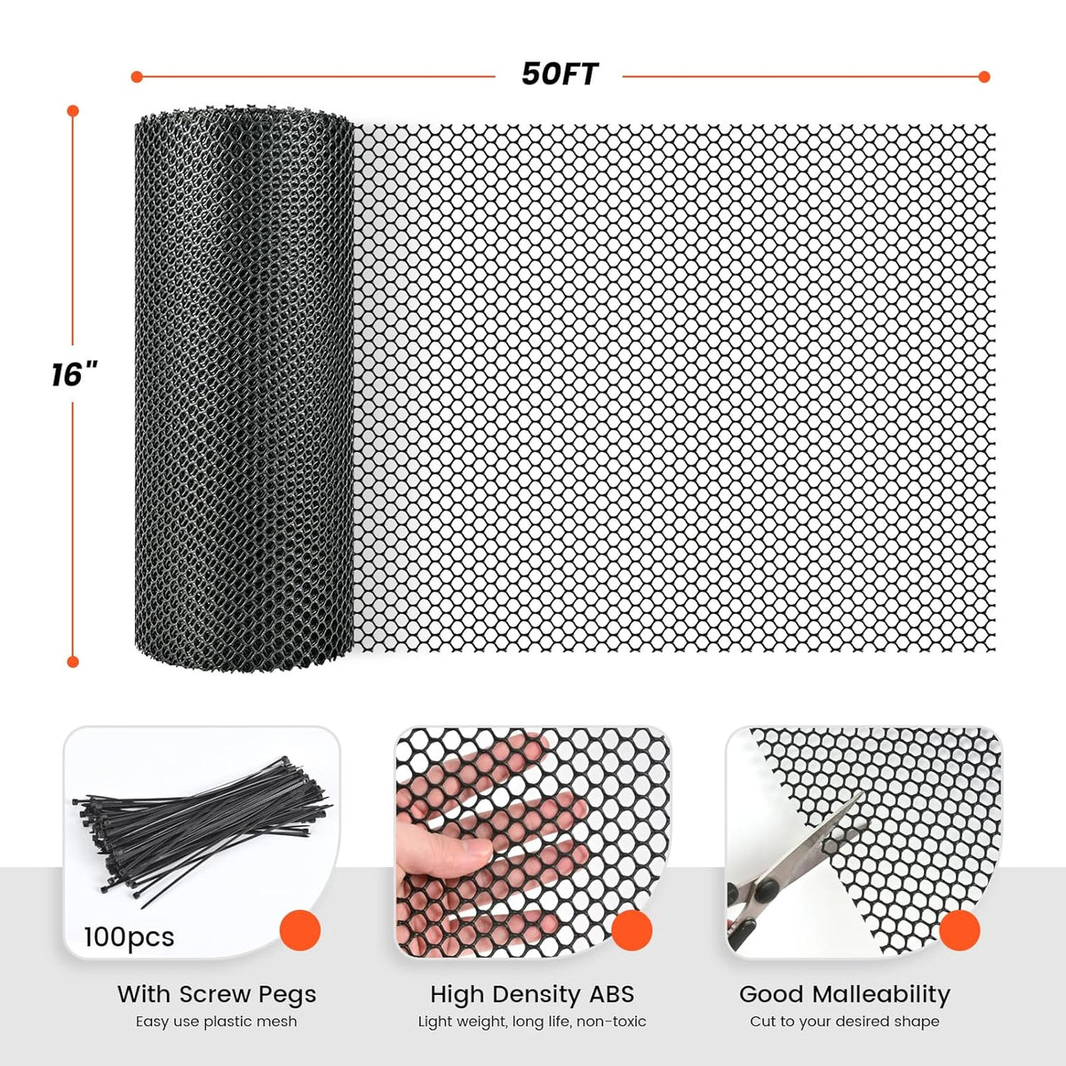 16IN x 50FT Plastic Chicken Wire Mesh, Chicken Wire for Floral Arrangements, Chicken Wire Mesh for