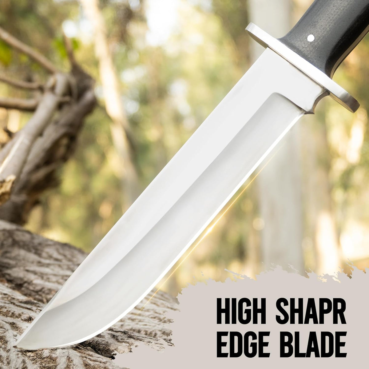 D2 13 Inch Full Tang Fixed Blade Bowie Knife with Leather Sheath - Suitable for Outdoor, Bushcraft