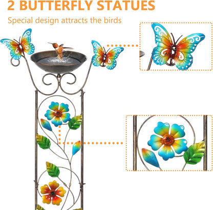 SUNNYPARK Bird Bath with Trellis Outdoor, Antique Garden Iron Plant Trellis with Decorative