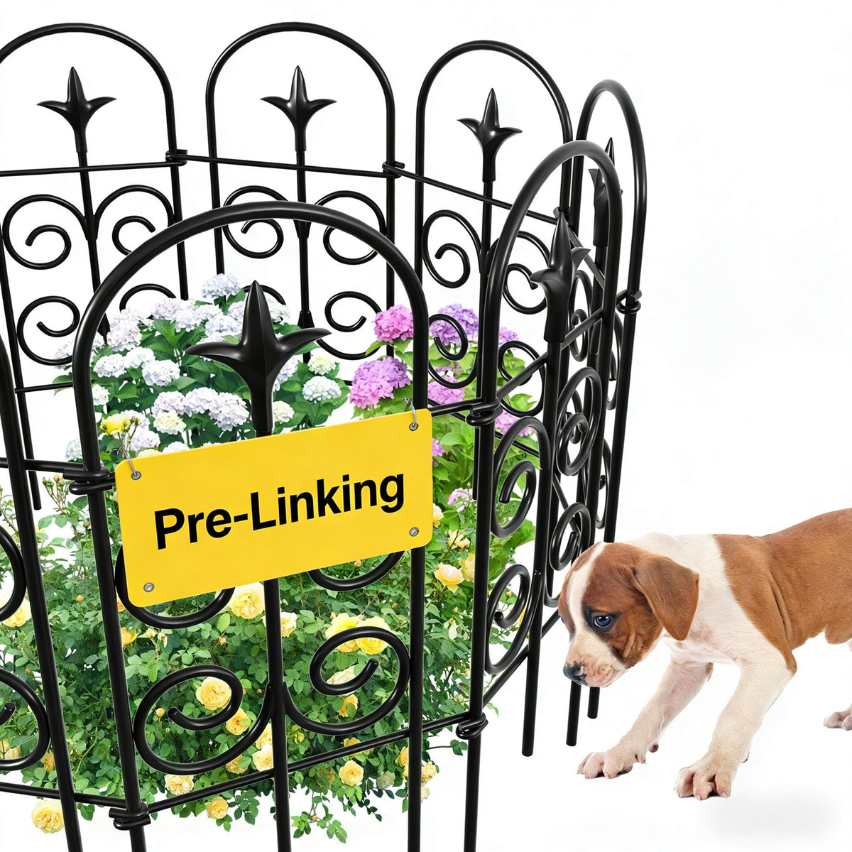 AMAGABELI 8 Panels 32in(H)×10ft(L) Decorative Garden Fence No Dig Rustproof Metal Pre-Linking Fence
