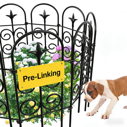 AMAGABELI 8 Panels 32in(H)×10ft(L) Decorative Garden Fence No Dig Rustproof Metal Pre-Linking Fence