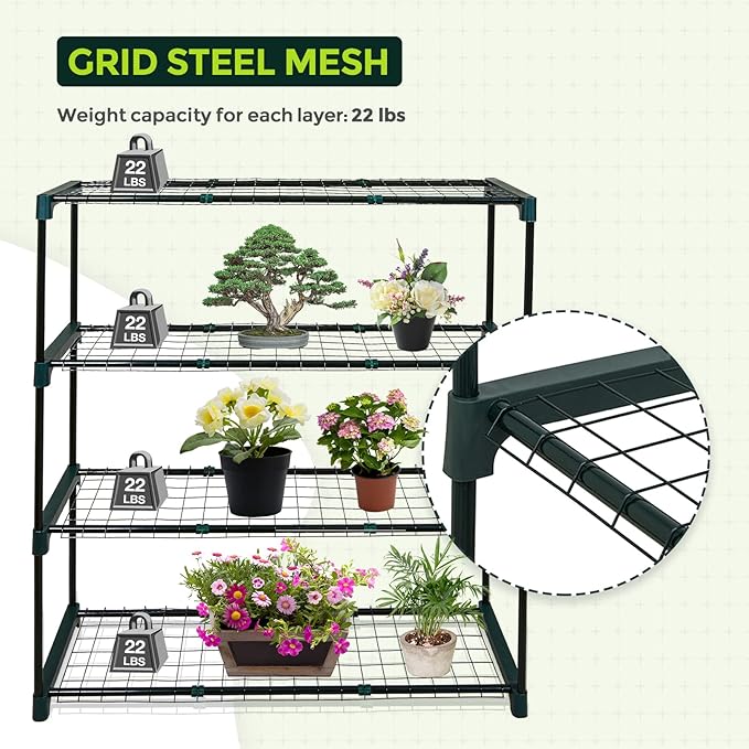 EAGLE PEAK Greenhouse Shelving Staging Double 4 Tier, Outdoor/Indoor Plant Shelves, 35"x12"x42"