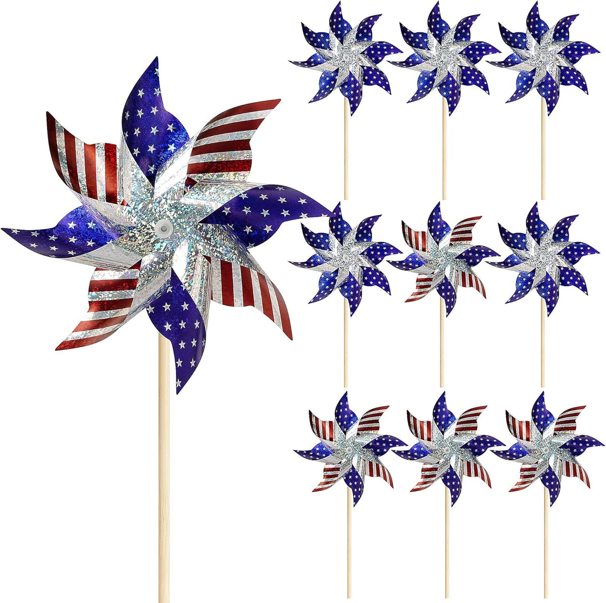 HOOSUN 10 Pcs Patriotic Pinwheels for Yard and Garden,Patriotic Decorations American Flag Pinwheels