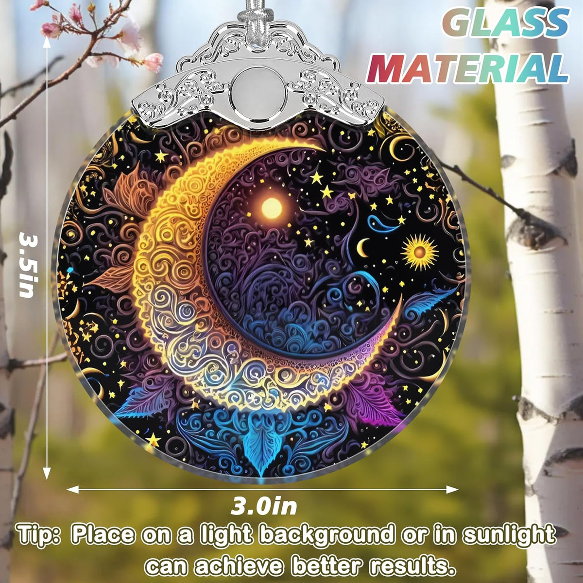 Stained Glass Ornaments - Sun and Moon Christmas Ornaments - Christmas Decorations for Tree