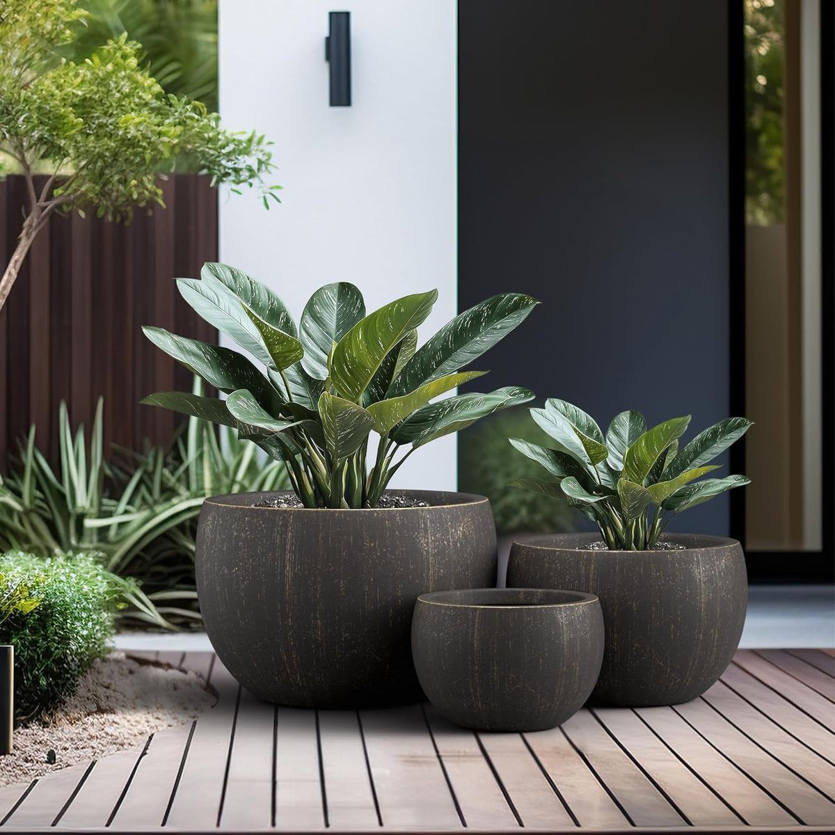 Kante 19.9",15.7",11.8" Dia Round Concrete Planter Set of 3, Outdoor/Indoor Large Bowl Plant Pots
