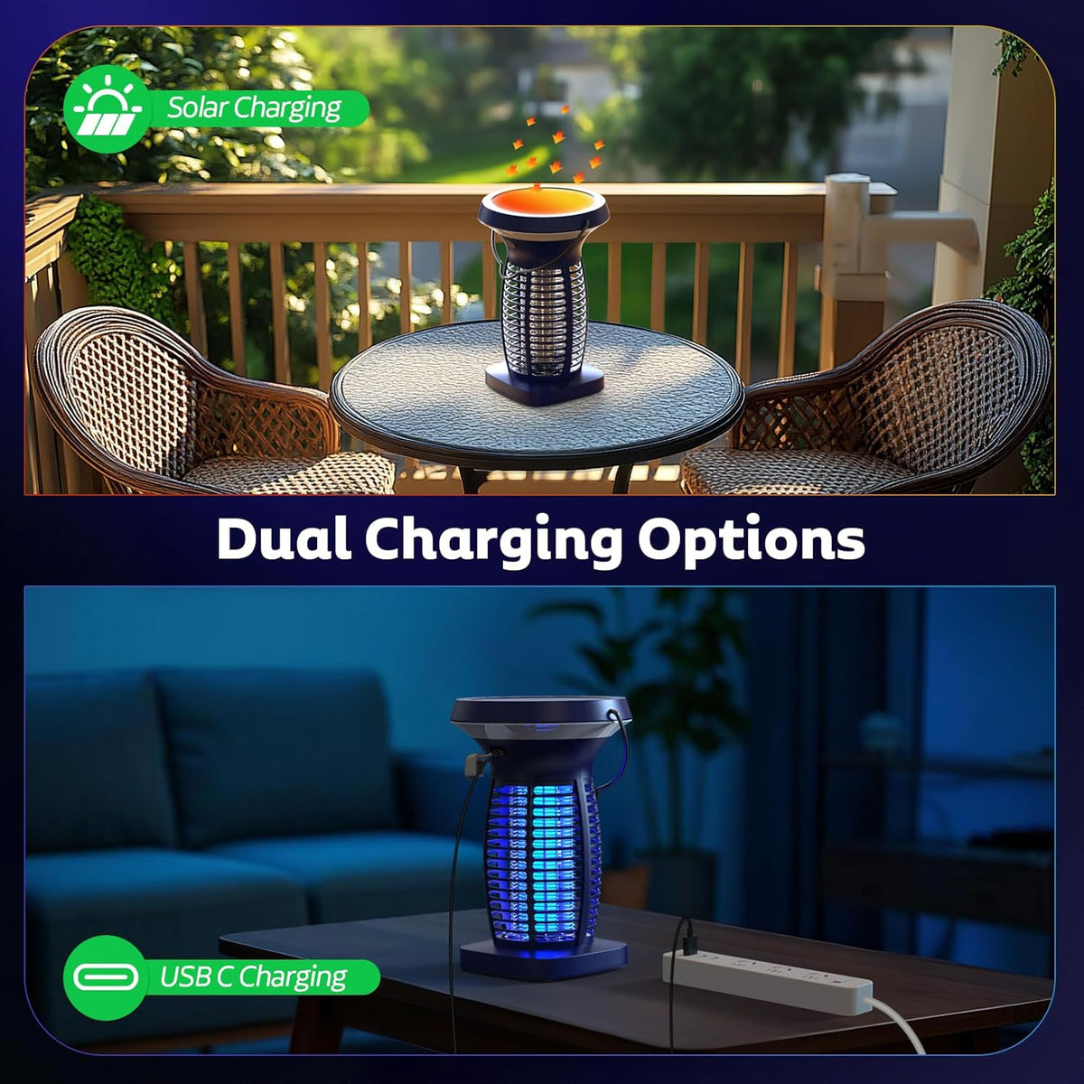 Solar Bug Zapper Outdoor, Mosquito Zapper Outdoor Waterproof Electric Fly Zapper Rechargeable