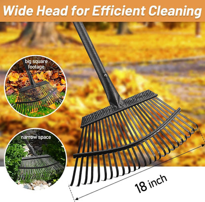 Garden Rake for Leaves, Leaf Rakes Heavy Duty for Yard,Lawn,Shrub,Grass,Mulch, 18" Metal Head,6ft