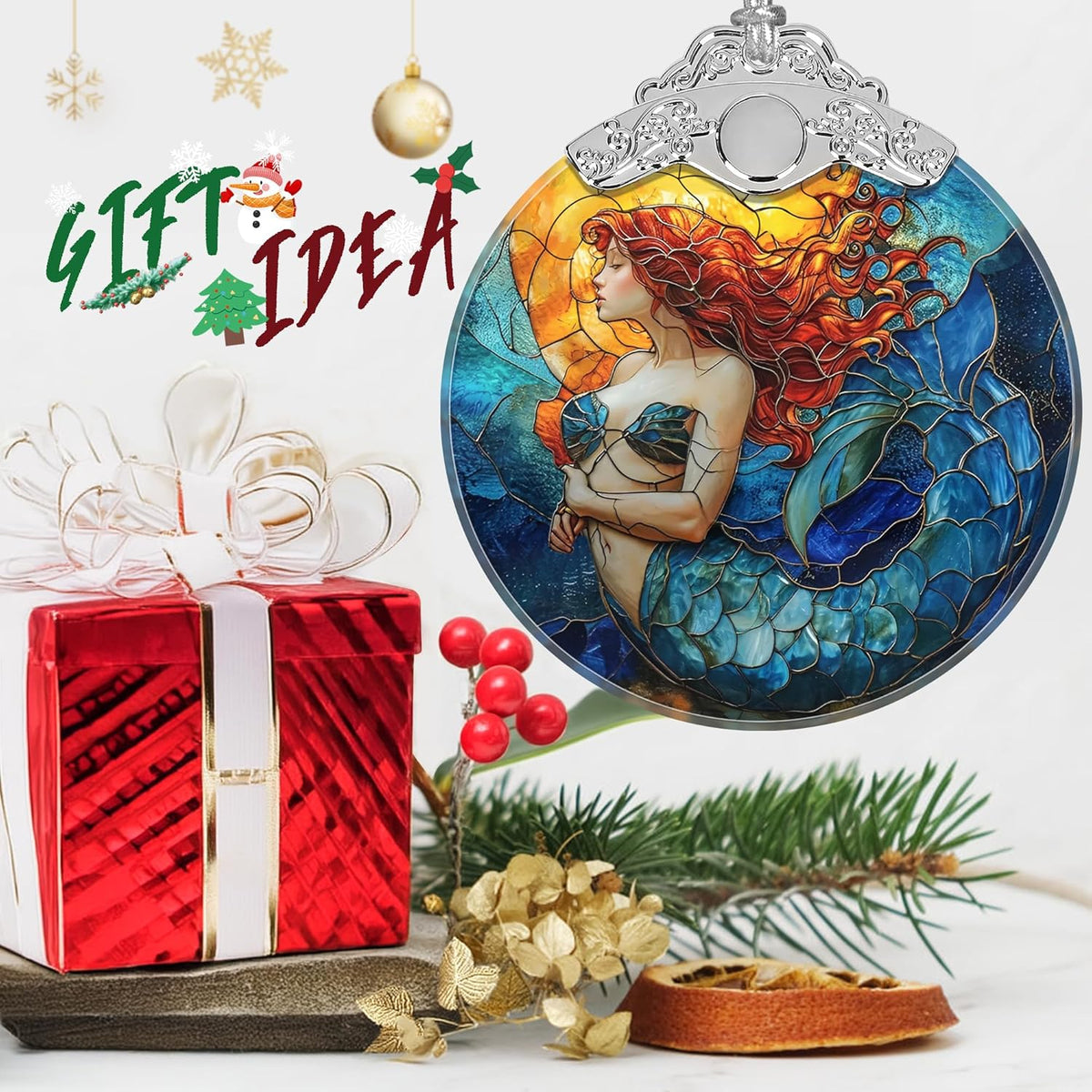 Mermaid Stained Glass Orament - Christmas Ornament - Christmas Decorations for Tree - Holiday