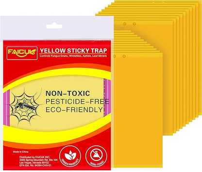 Faicuk 20 Pack Dual Sided Yellow Sticky Traps for Flying Plant Insect Like Fungus Gnats, Aphids