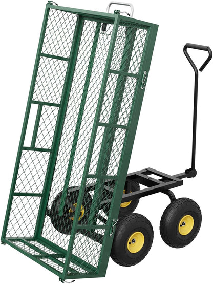 GarveeLife 900 LBS Garden Dump Cart with Removable Sidewalls, Heavy Duty Steel Dump Wagon with 180°