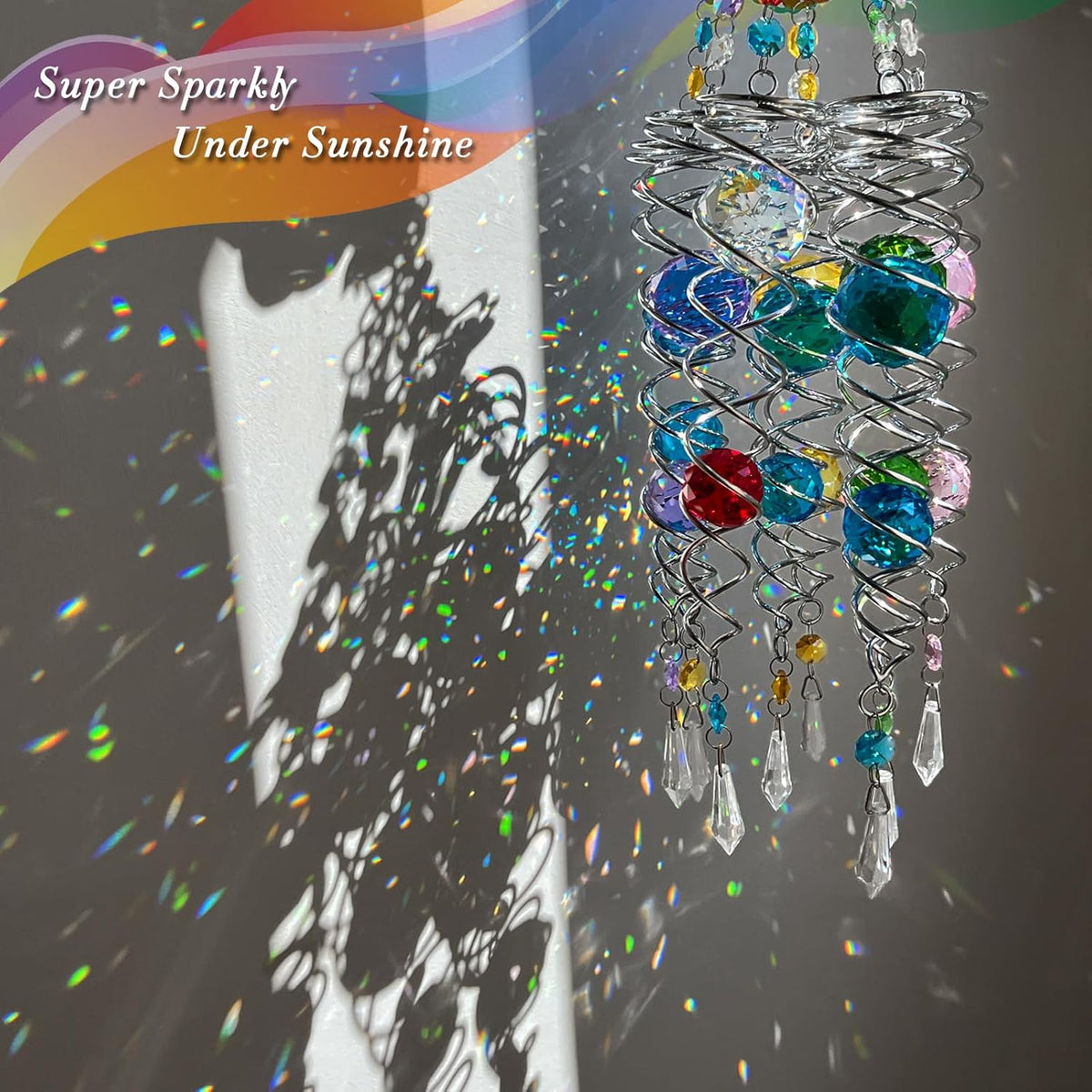 FONMY Hummingbird Gazing Ball Spiral Wind Spinner Sun Catcher Rainbow Maker Silver Spiral W/ K9