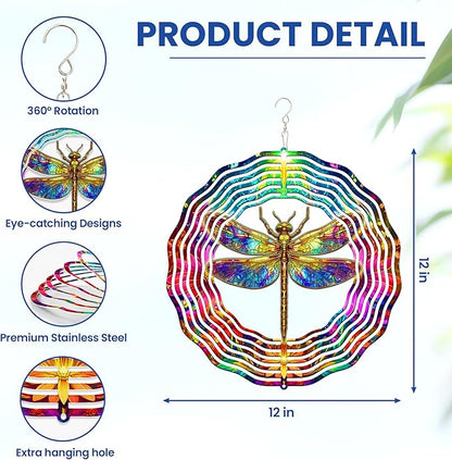 FLAGWIX Christmas Dragonfly Gifts for Women - 3D Stainless Steel Metal Wind Spinners 12 in