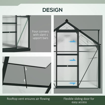 Outsunny 6' x 6' Greenhouse for Outdoors, Polycarbonate Greenhouse with Rain Gutter and Roof Vent