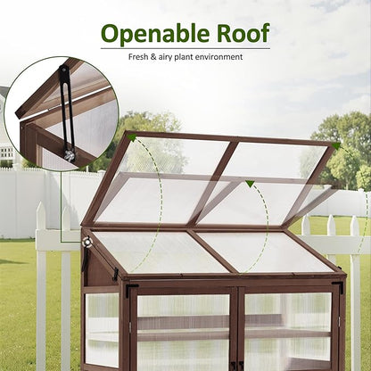 Macrout Cold Frame Greenhouse, Large Wooden Greenhouse Cabinet, Garden Cold Frame with Adjustable
