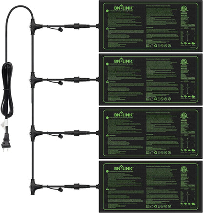 BN-LINK Seedling Heat Mat for Seed Starting 10" x 20.75", 4 Pack Daisy Chainable Waterproof Warming