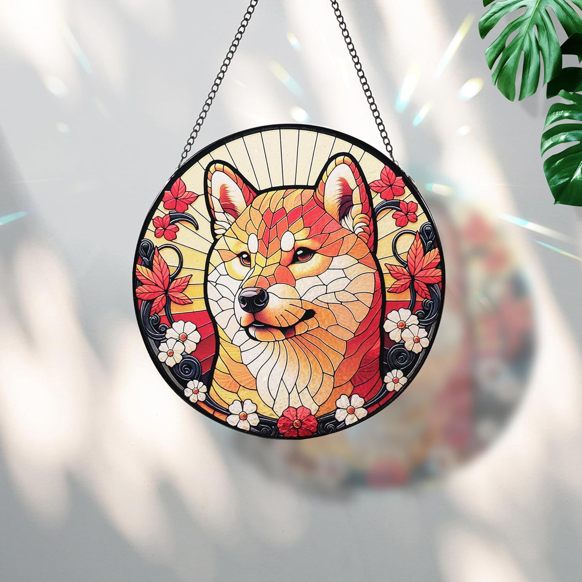 Stained Glass Dog Memorial Suncatcher,Shiba Inu Window Hanging,Sympathy Gifts for Pet Loss,7.9
