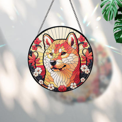 Stained Glass Dog Memorial Suncatcher,Shiba Inu Window Hanging,Sympathy Gifts for Pet Loss,7.9