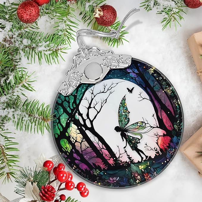 Christmas Stained Glass Fairy Ornament - Home Decor - Holiday Present Ideas - Gift Exchange
