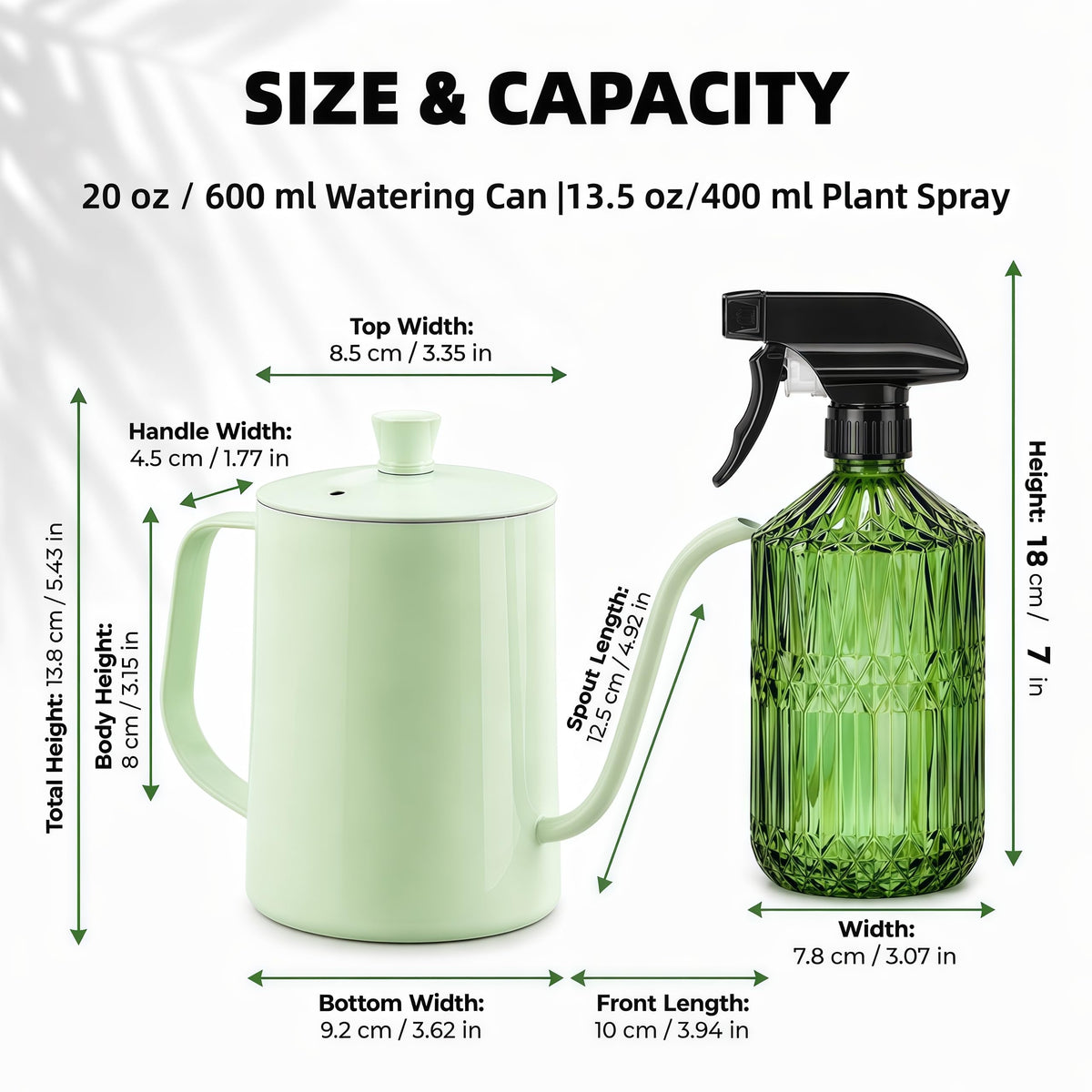 Amzgo 2 Pack Small Watering Can for Indoor Plants, 20 oz Metal Plant Watering Can with Long Spout