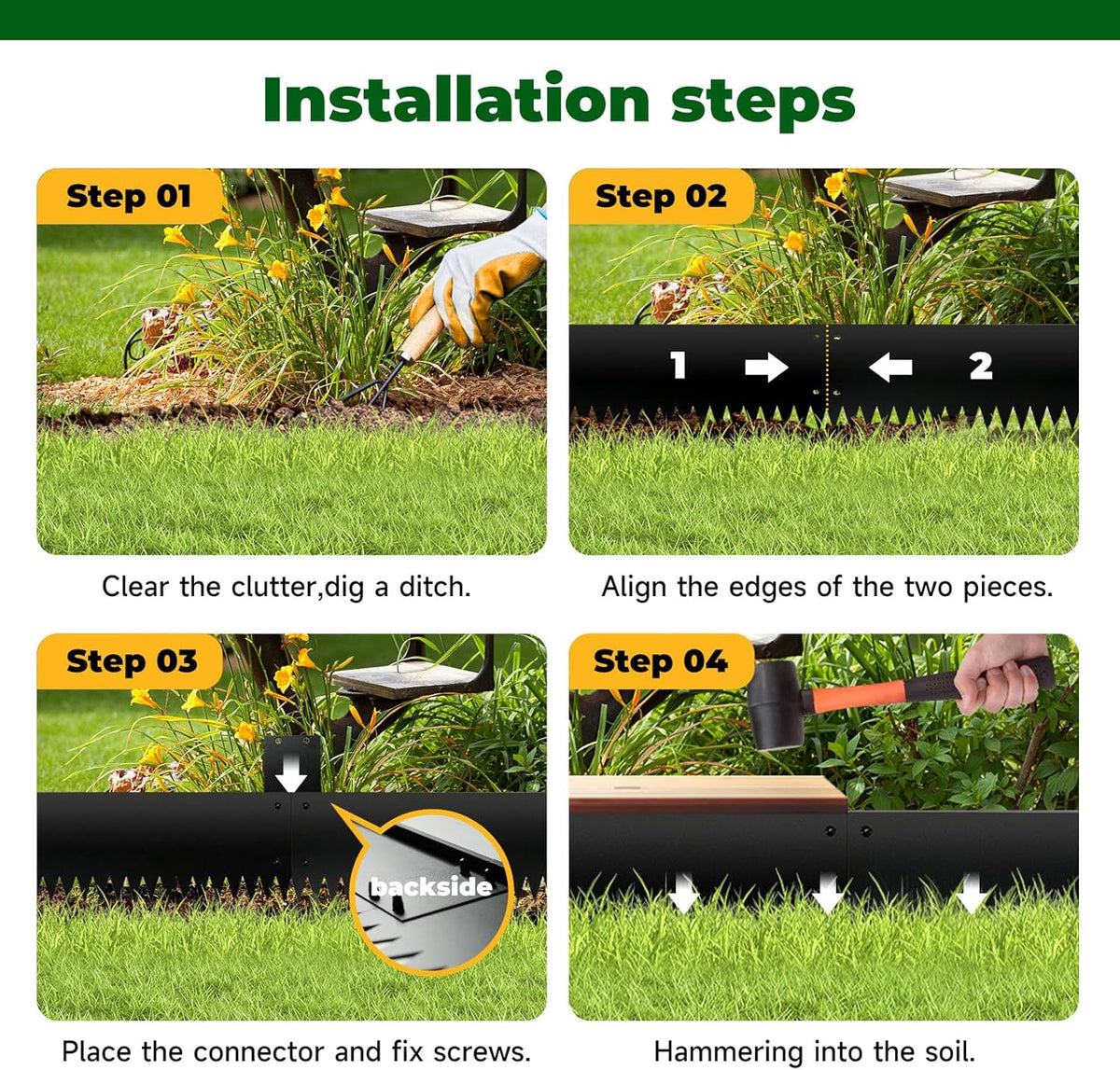 Steel Garden Edging with Top Bending Protection Metal Lanscape Edging Steel Lawn Edging 40 inch