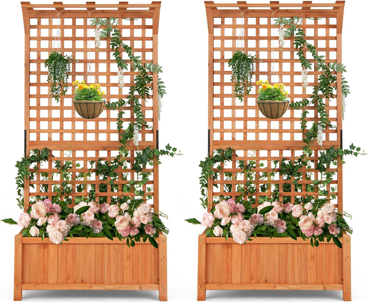 S AFSTAR Planter with Trellis Set of 2, 35.5x17.5x72.5 inch Wood Planter Box with Lattice Trellis &