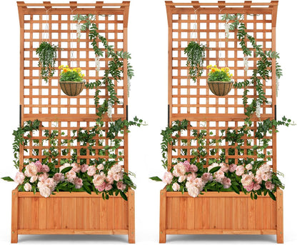 S AFSTAR Planter with Trellis Set of 2, 35.5x17.5x72.5 inch Wood Planter Box with Lattice Trellis &