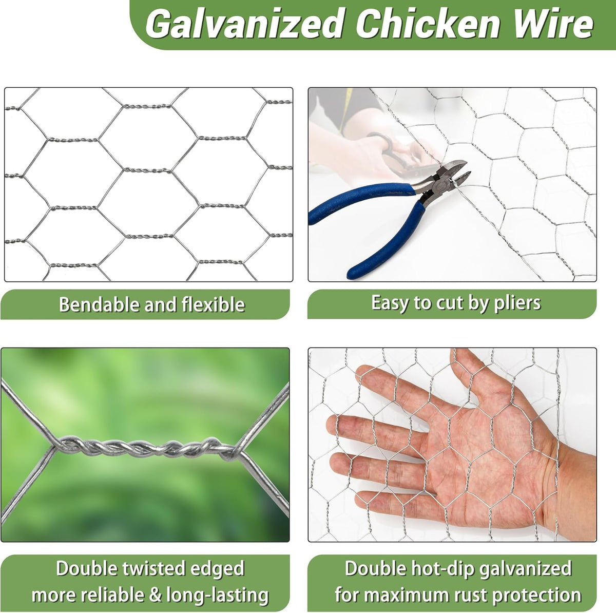 Chicken Wire Fencing Mesh, Galvanized Hexagonal Floral Chicken Wire, Outdoor Anti-Rust Chicken Wire