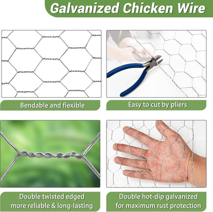 Chicken Wire Fencing Mesh, Galvanized Hexagonal Floral Chicken Wire, Outdoor Anti-Rust Chicken Wire